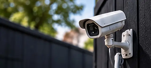 CCTV camera mounted on black site hoarding
