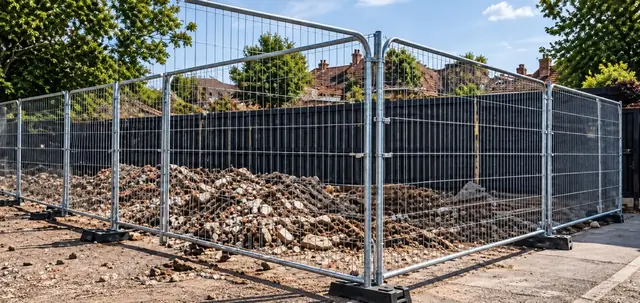 Temporary mesh security fencing around a cleared site