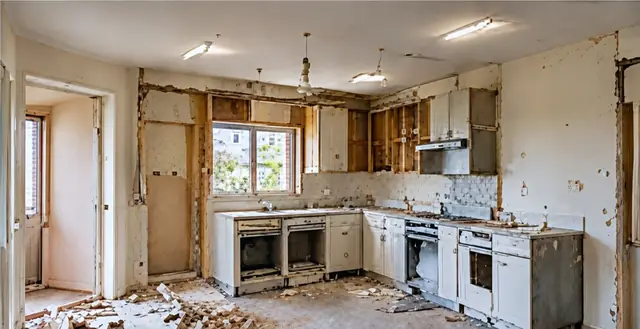 Residential kitchen and interior being stripped out ahead of refurbishment